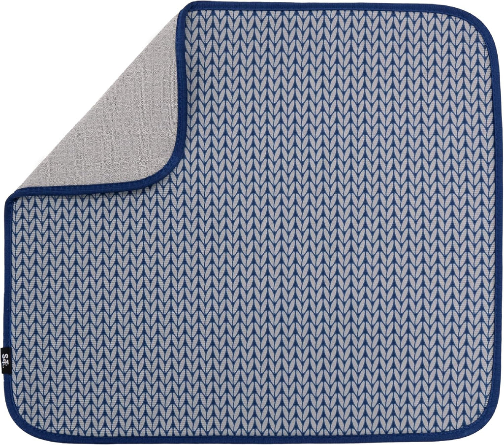 S&T INC. Dish Drying Mat - Absorbent Microfiber Kitchen Counter Pad | 16” x 18” | Large Blue