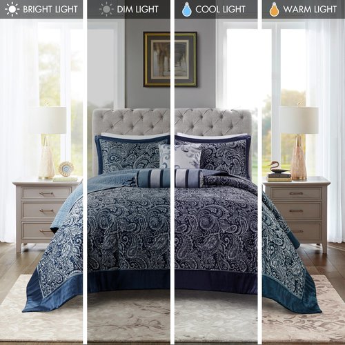 Madison Park Aubrey Reversible Quilted Bedspread Set, Solid Reverse Summer Breathable, Lightweight All Season Bedding Layer, Matching Shams, Bedspread Queen(102"x118"), Navy 5 Piece