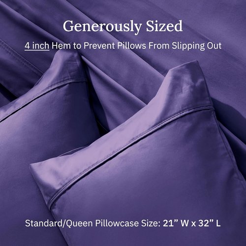 California Design Den Pillowcase Set | 400 Thread Count 100% Cotton Sateen - Soft & Breathable, Dark Purple - Queen Size, Set of 2