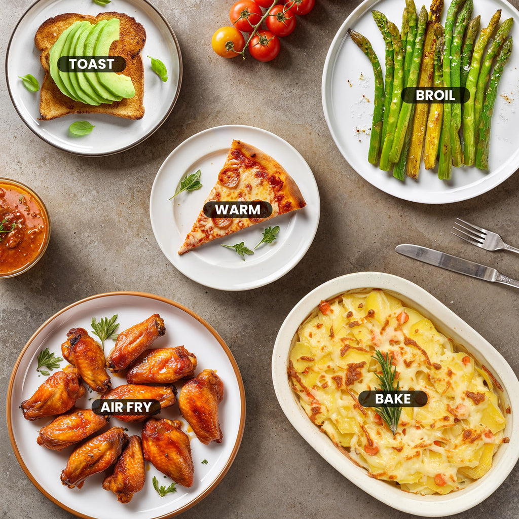 Elite Gourmet Compact 8.5Qt Air Fryer Oven – Mini Countertop Air Fryer with Adjustable Time & Temperature Controls, 800W, Includes Air Fry Basket, Bake Pan & Recipes, Stainless Steel