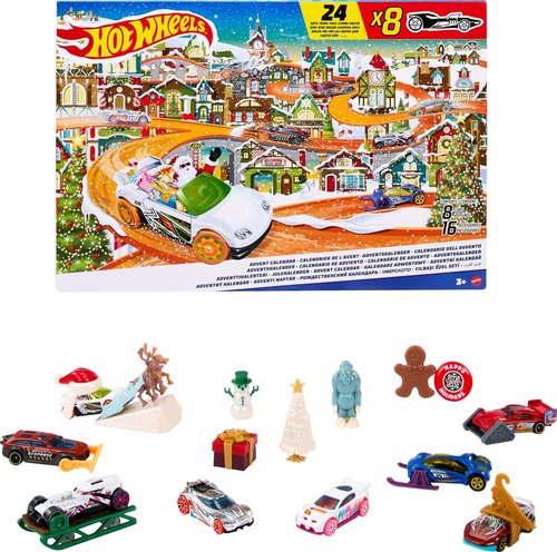 Hot Wheels | 2023 Advent Calendar Toy Car Set - 8 1:64 Scale Vehicles, 16 Accessories & Playmat