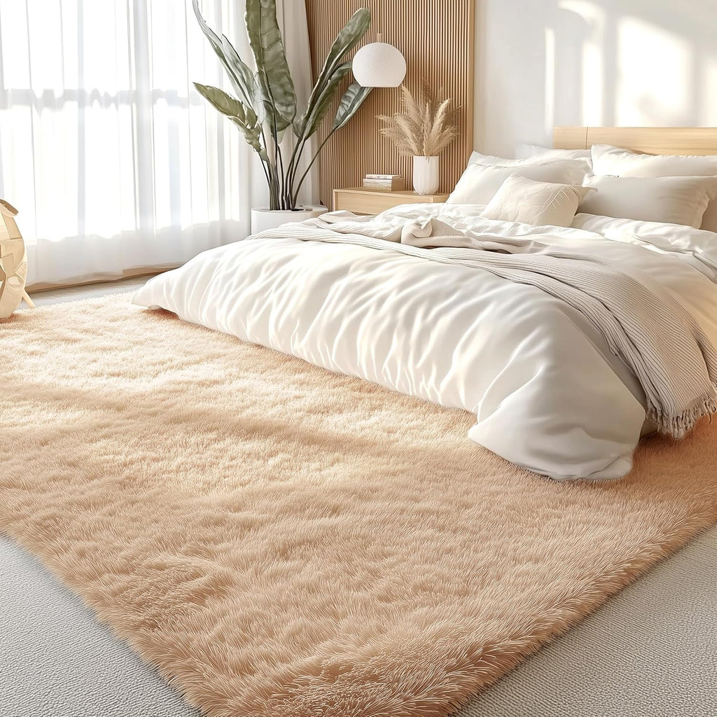OLANLY Large Area Rug - Soft Fluffy Shaggy Indoor Carpet for Living Room & Bedroom | 8x10, Beige