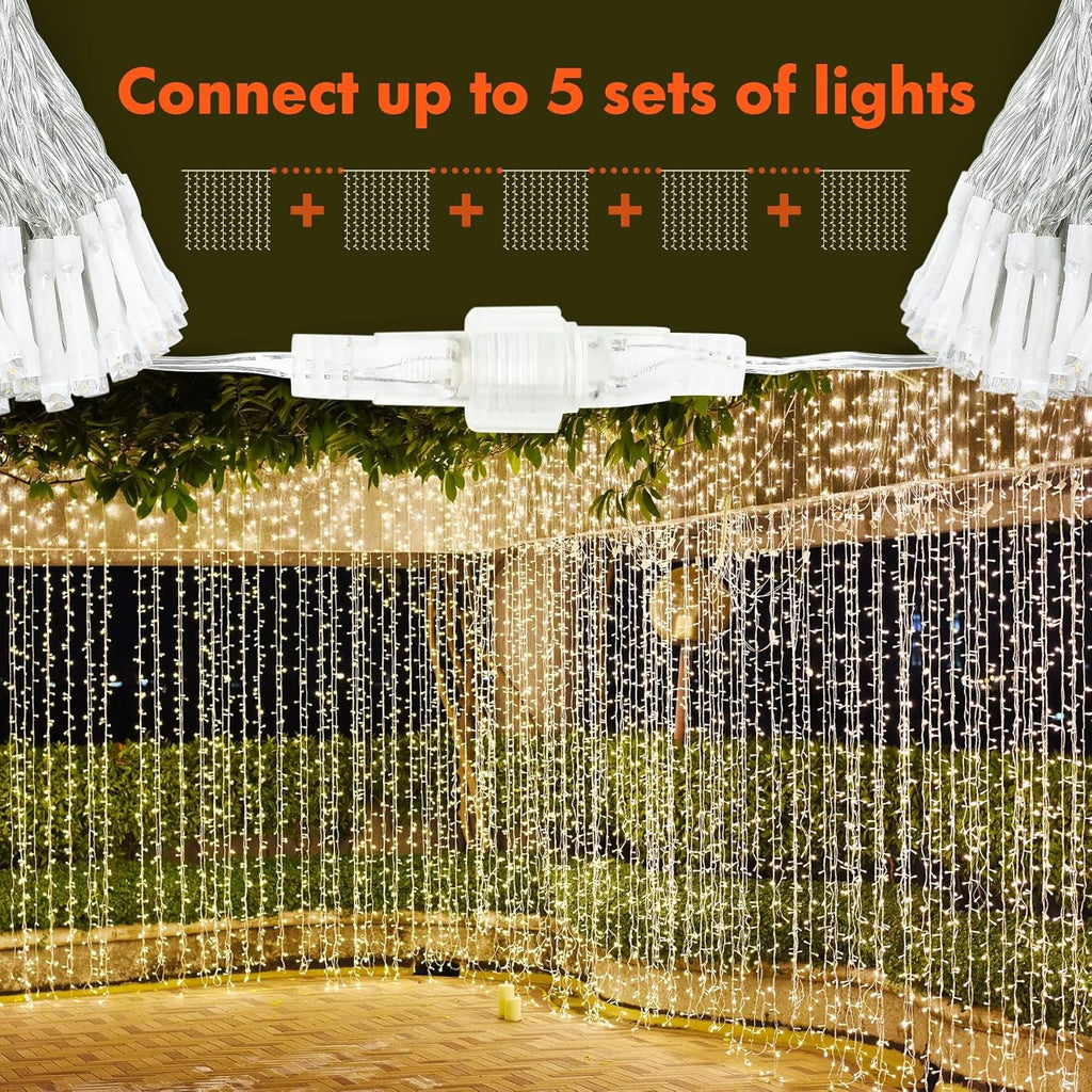 Twinkle Star 300 LED Fairy Curtain String Lights - 8 Modes for Indoor/Outdoor Decor | Warm White, 2 Pack