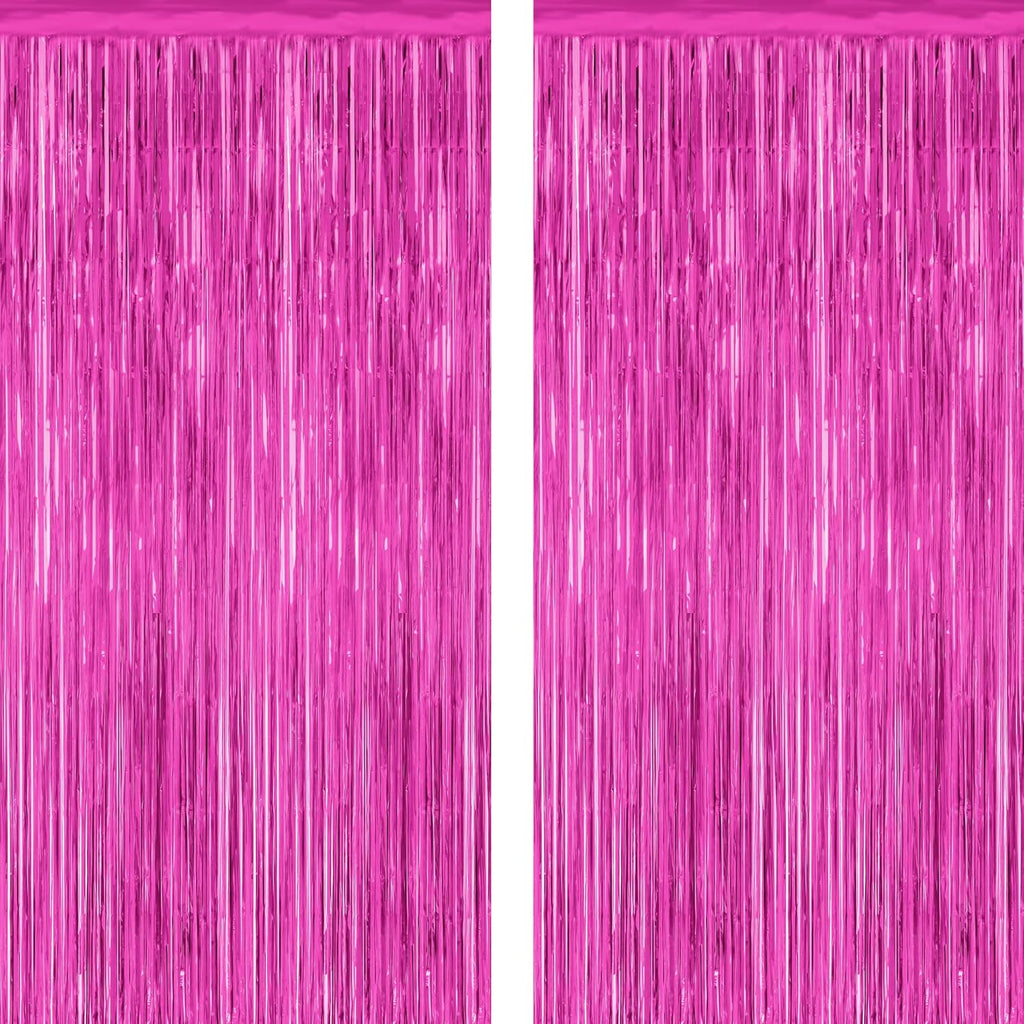 Skiennix Hot Pink Party Decorations - 3.28 FT x 7.05 FT Metallic Rose Red Backdrop & Tinsel Curtains