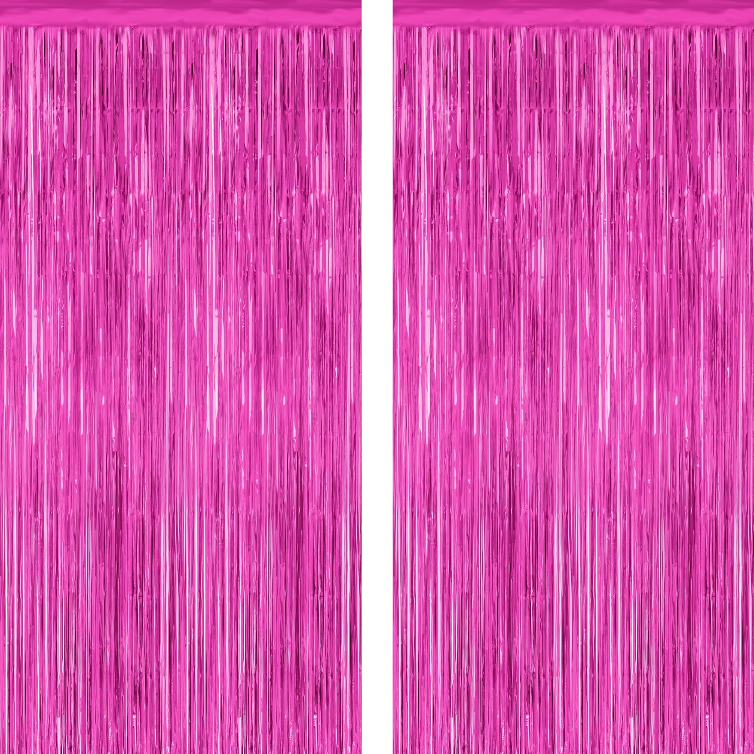 Skiennix Hot Pink Party Decorations - 3.28 FT x 7.05 FT Metallic Rose Red Backdrop & Tinsel Curtains