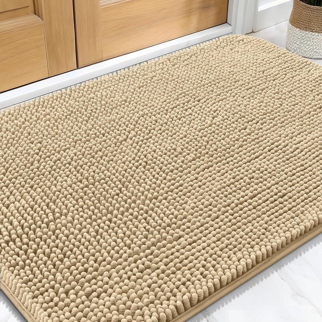 OLANLY Dog Door Mat - Absorbent Non-Slip Chenille Mat for Muddy Paws | 30x20 Inches, Beige