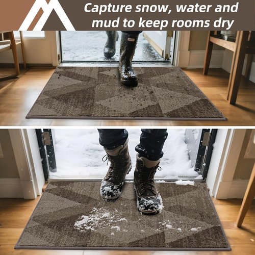 COSY HOMEER Entryway Rugs - Non-Slip Absorbent Polyester Doormat 20"x32" | Washable for High Traffic Areas, Brown