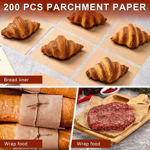 200Pcs Unbleached Parchment Paper Sheets - 6x6 Inches Non-Stick Baking Paper for Bread, Cakes & Frying