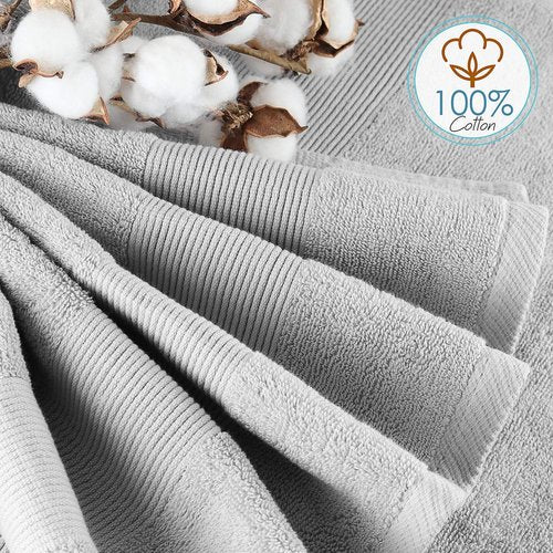 Hearth & Harbor Bath Towels - Luxury 100% Ring Spun Cotton Set of 6 - Ultra Soft & Highly Absorbent | Silver Gray
