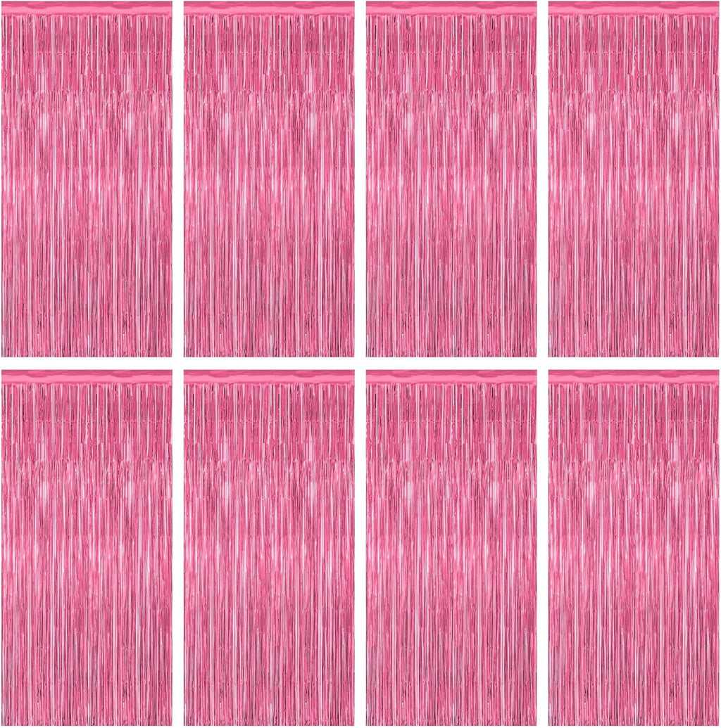 Skiennix Pink Backdrop - 8 Pack Metallic Foil Curtains for Birthday & Valentine's Day | 3.28 FT x 7.05 FT