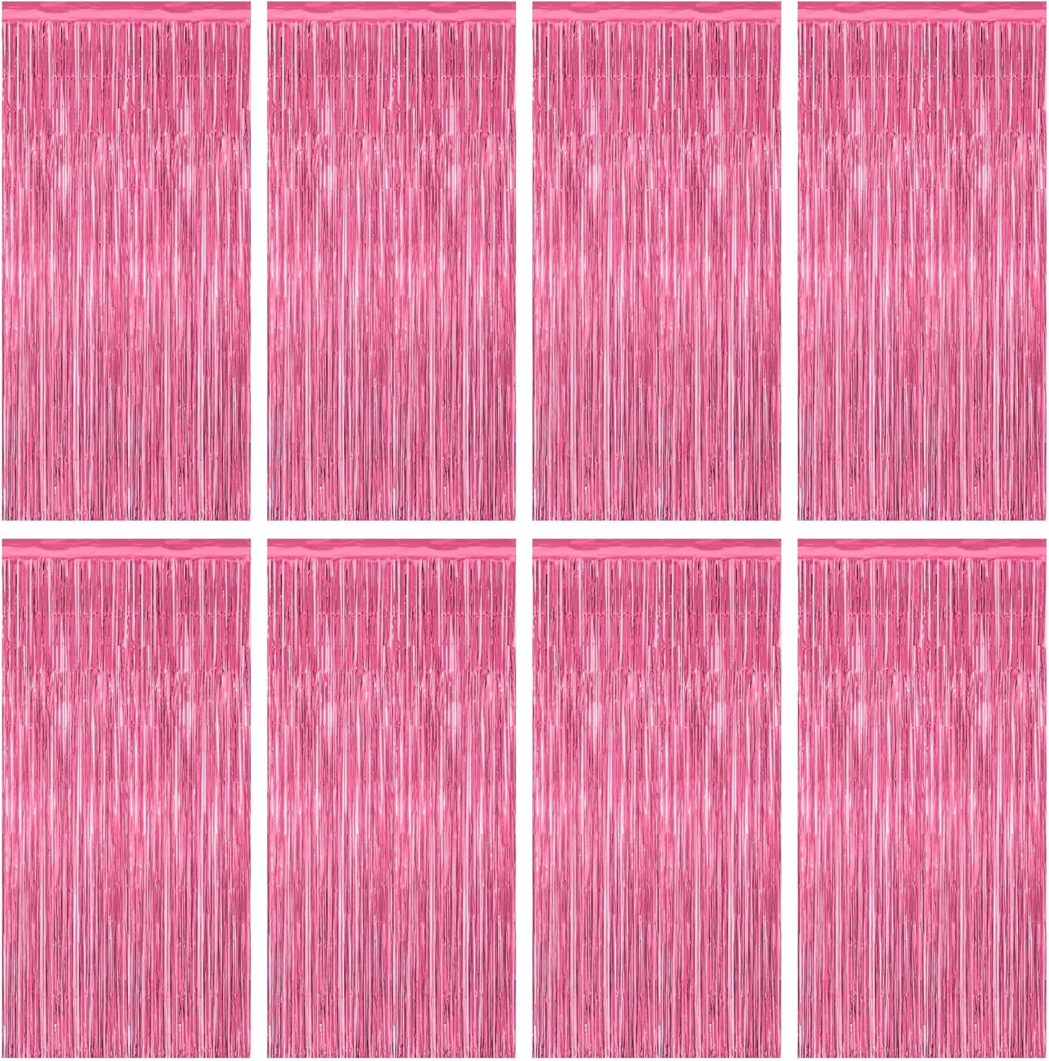 Skiennix Pink Backdrop - 8 Pack Metallic Foil Curtains for Birthday & Valentine's Day | 3.28 FT x 7.05 FT