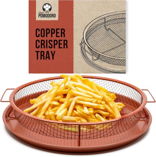 Chef Pomodoro Crisper Basket & Tray Set | 2-Piece Oil-Free Cookware for Oven & Air Fryer, 12.2" (Copper)