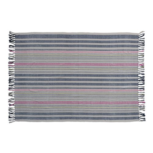 Creative Co-Op Cotton Blend Stripes and Fringe, Multicolor Throw Blanket, Multi