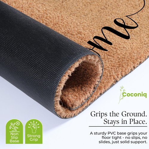 COCONIQ Coir Door Mats 17" X 30", Non-Slip Sturdy, PVC Backed Heavy Duty, Easy to Clean, Ideal for Door Entrance, Patio, Porch, Backyard, Garages, Welcome with Love