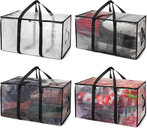 ClearSpace Heavy Duty Moving Bags - Large Storage Bags with Backpack Straps & Zippers | 4 Pack
