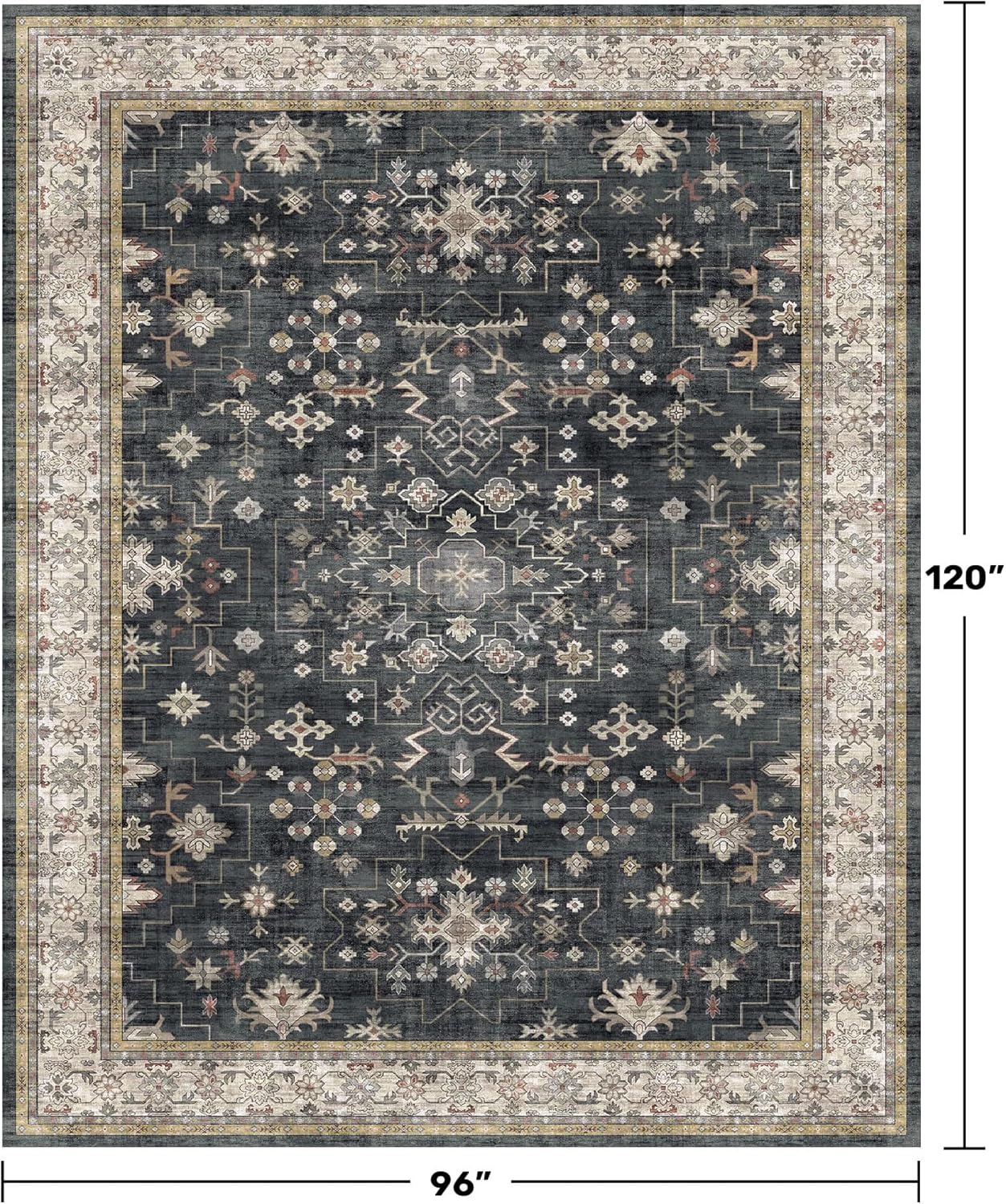 Skiennix Black Farmhouse Area Rug - Washable 8x10 for Living Room, Bedroom & Dining Room | Stain Resistant Non-Slip