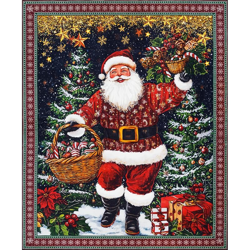 12' x 9' Santa Claus Christmas Rug for Living Room - Washable Faux Wool Non-Slip