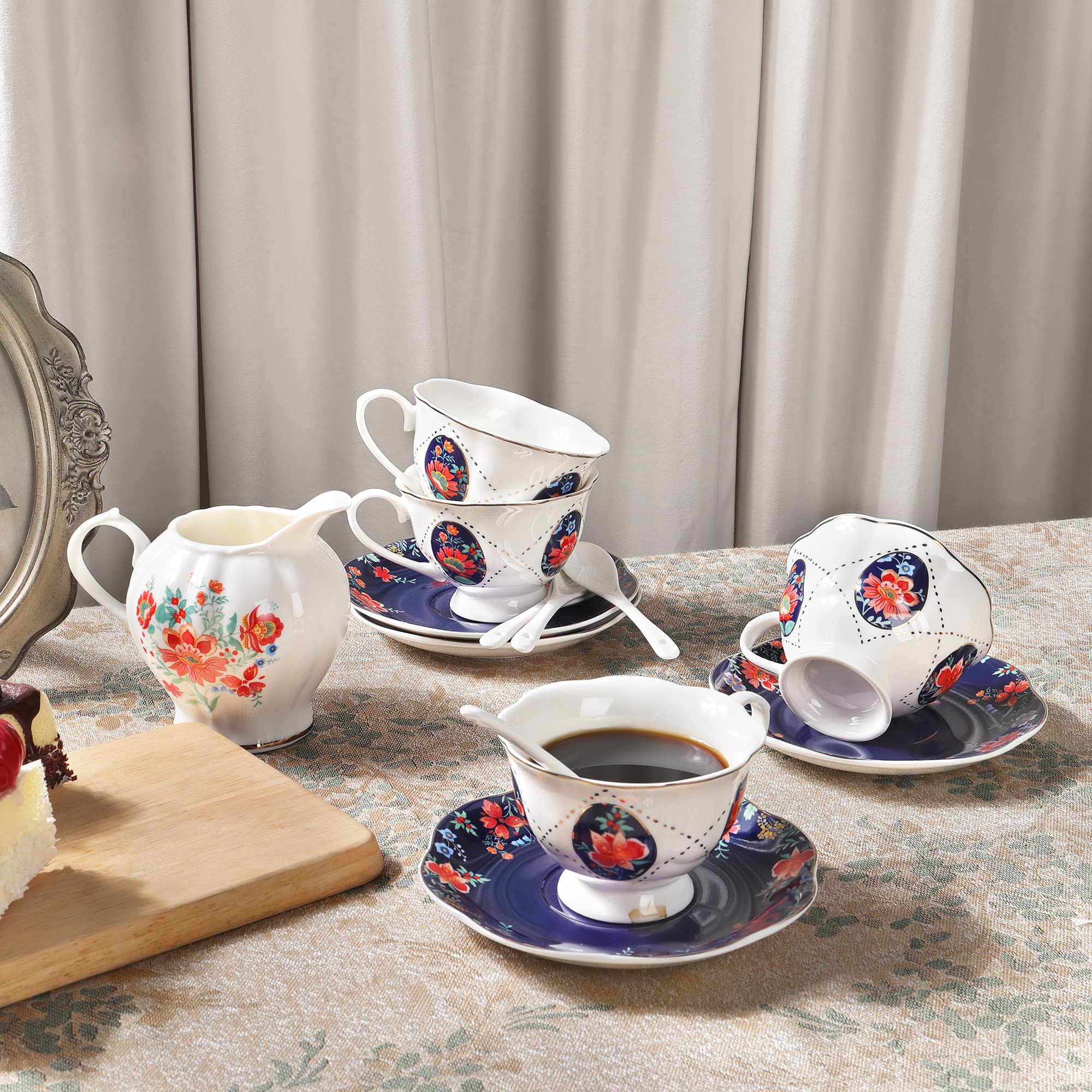 fanquare 21 Piece Old Victorian Porcelain Tea Set for 6, Royal British Floral Tea Cup Set for Women, Wedding Tea Party Set for Adults
