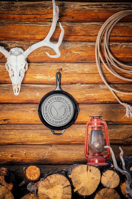 Lodge Pre-Seasoned Cast Iron Skillet - Yellowstone Stamped Design with Teardrop Handle - 10.25 Inch