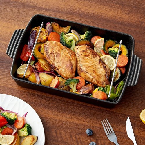 Cast Iron Roasting Pan - Heavy Duty Turkey Roaster with Rack | Induction Compatible, 9 x 12.6 Inch