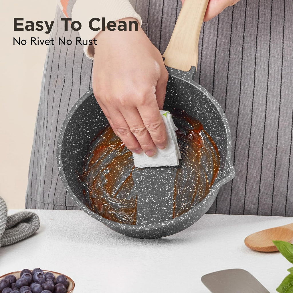 Skiennix Non-Stick Sauce Pan - Lightweight 1.5Qt Cooking Pot with Glass Lid | Induction Compatible