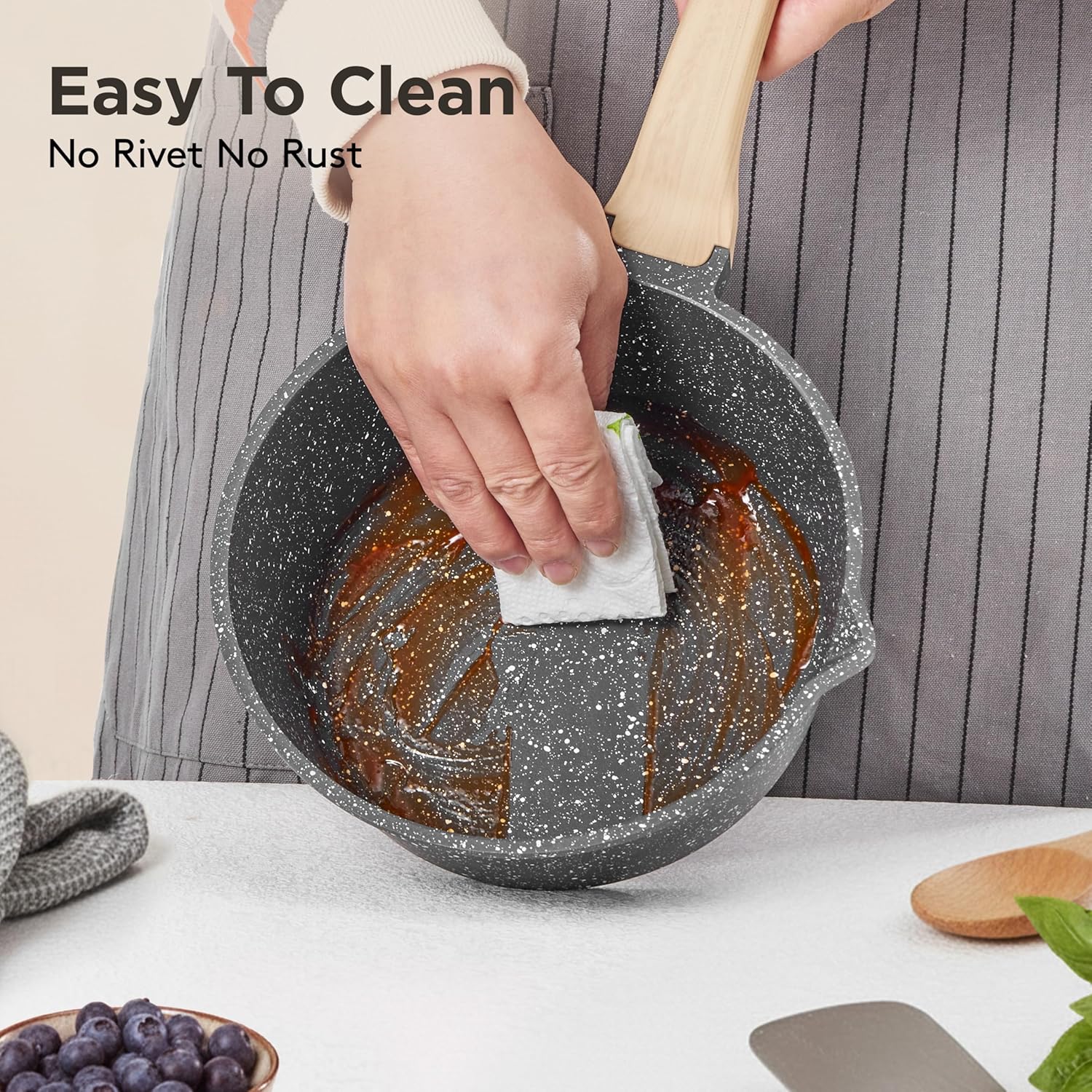 Skiennix Non-Stick Sauce Pan - Lightweight 1.5Qt Cooking Pot with Glass Lid | Induction Compatible