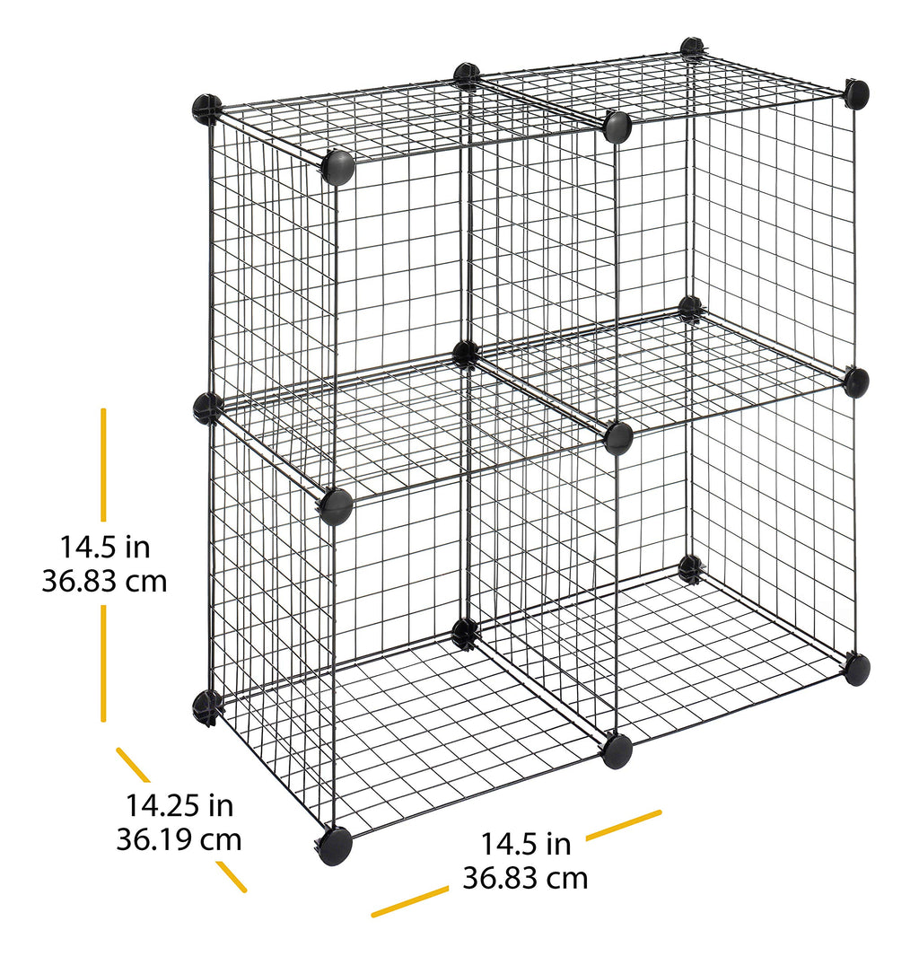 Whitmor Storage Cubes - Stackable Interlocking Wire Shelves -Black (Set of 4)