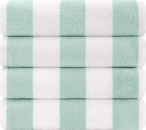 Cotton Paradise Cabana Stripe Beach Towels - Extra Large 30x60 Inches, Soft & Quick Dry, Mint (4 Pack)