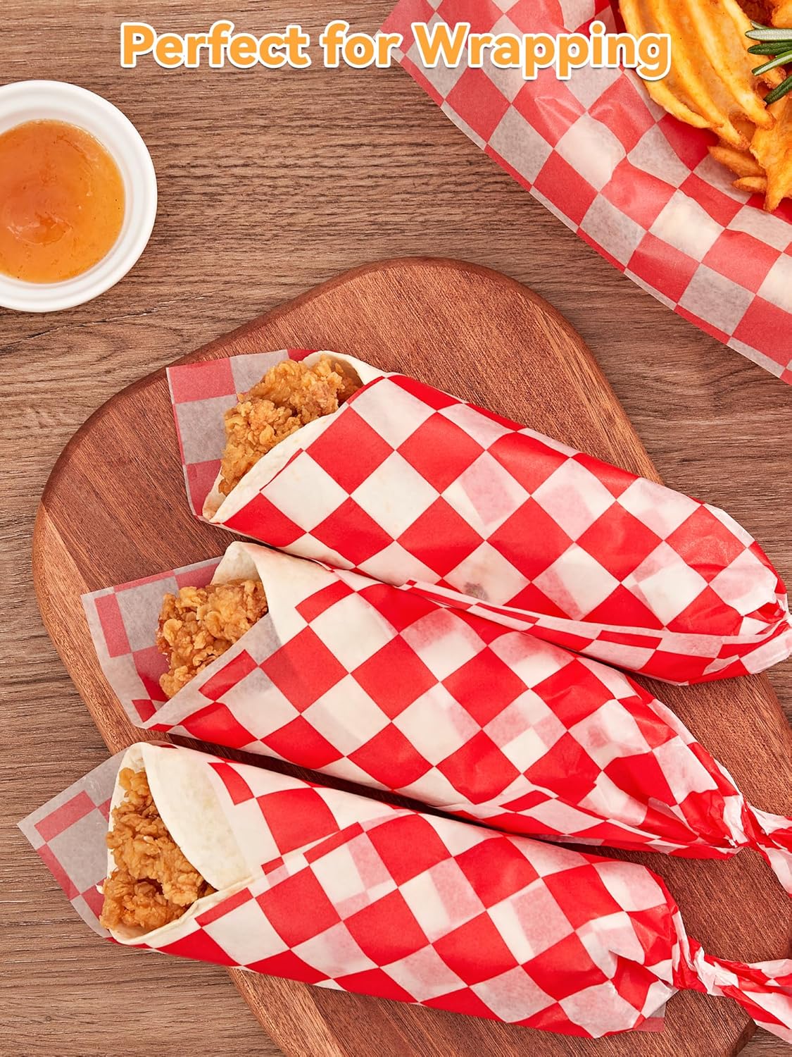 SMARTAKE 12x12 Inches Wax Paper - 250 Pcs Non-Stick Hamburger Patty & Sandwich Separators | Red Plaid Design