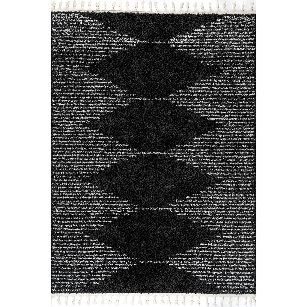nuLOOM Bria Moroccan Shag Tasseled Area Rug - 4x6 Shag Area Rug Modern/Contemporary Black/Ivory Rugs for Living Room Bedroom Dining Room Nursery
