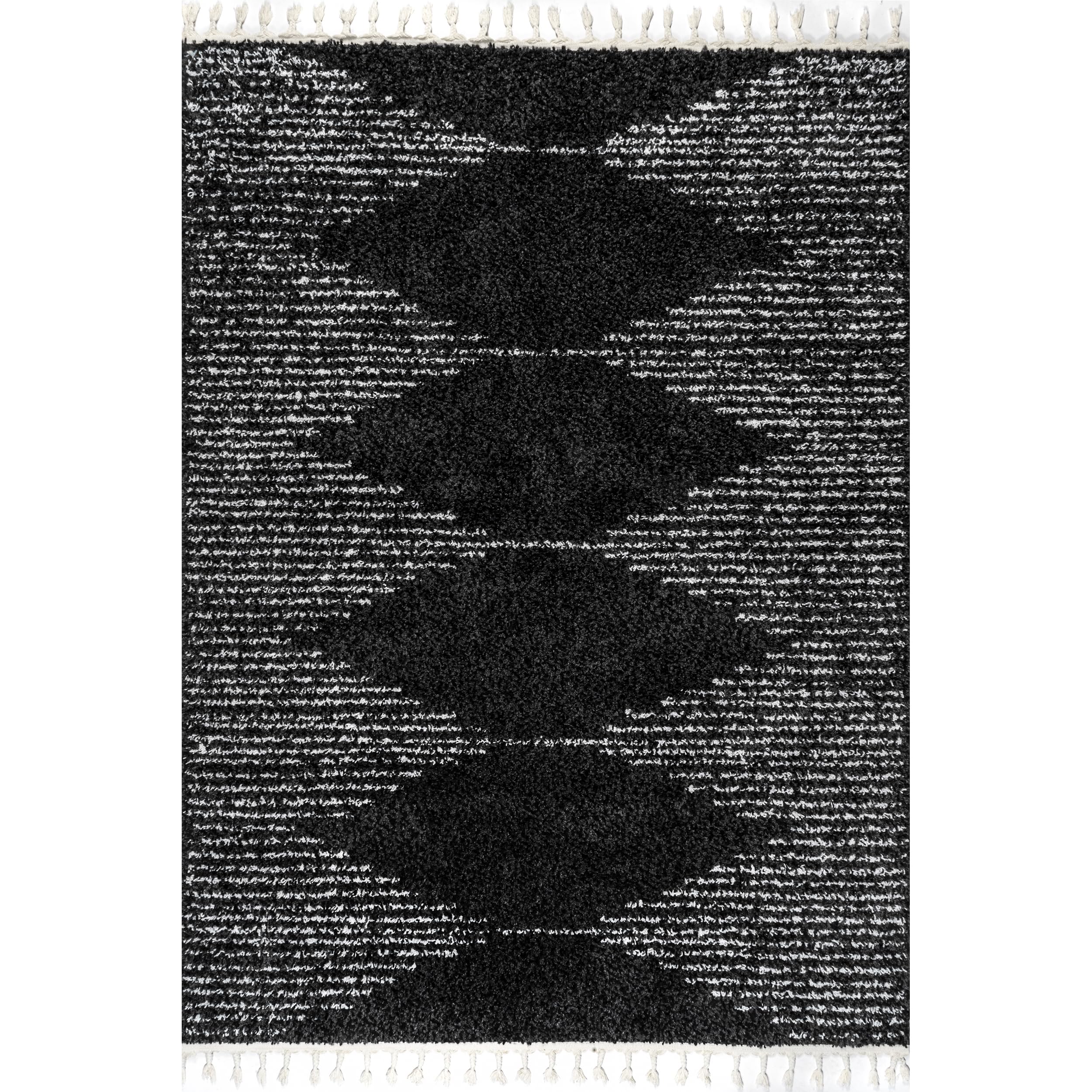 nuLOOM Bria Moroccan Shag Tasseled Area Rug - 4x6 Shag Area Rug Modern/Contemporary Black/Ivory Rugs for Living Room Bedroom Dining Room Nursery