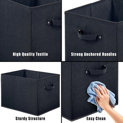 Simple Houseware 15 x 13 Inch Collapsible Fabric Storage Bin with Handles, 2 Pack, Black