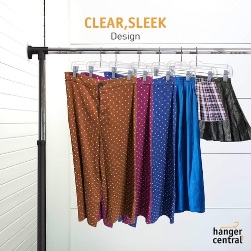 Hanger Central Premium 14-Inch Clear Pants Hangers - Adjustable Clips & 360° Swivel Hook | 12 Pack