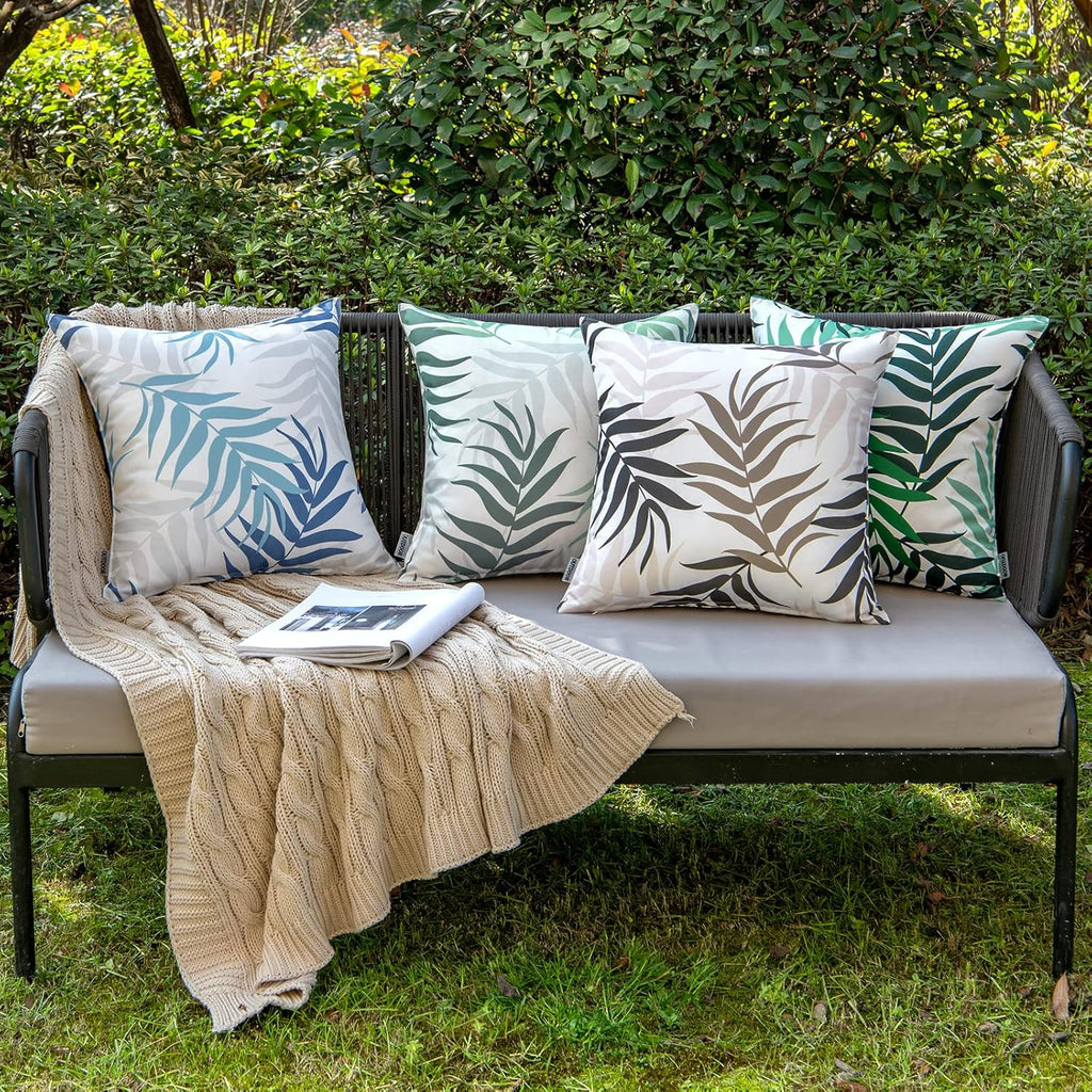 MIULEE Decorative Outdoor Throw Pillow Covers - Waterproof Natural Leaves Pattern, 18x18 Inch, Blue - Pack of 2