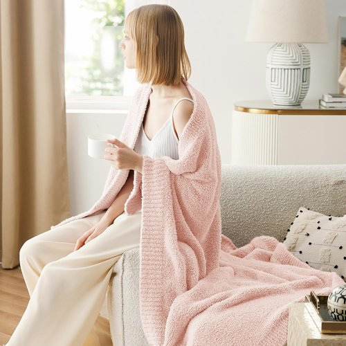Bedsure Cozy Knit Throw Blanket - Super Soft Fluffy All-Season Plush Blanket, Pink, 50x60 Inches