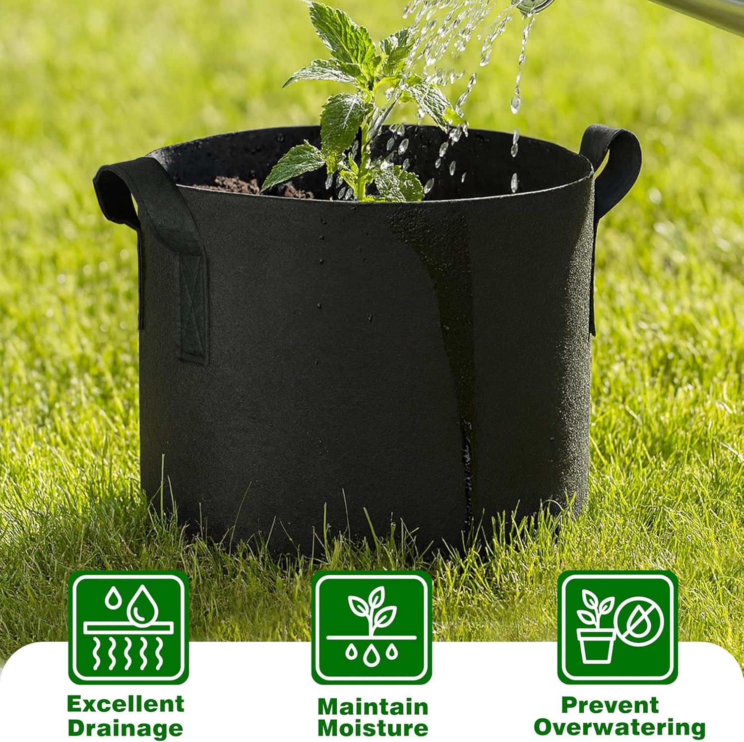 PHYEX 2 Gallon Grow Bags - Heavy Duty Reusable Fabric Pots with Handles for Vegetables, Herbs & Flowers