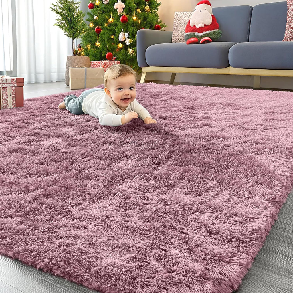 OLANLY Large 5x8 Machine Washable Area Rug - Soft Fluffy Shaggy Carpet for Living Room & Bedroom | Blush Color