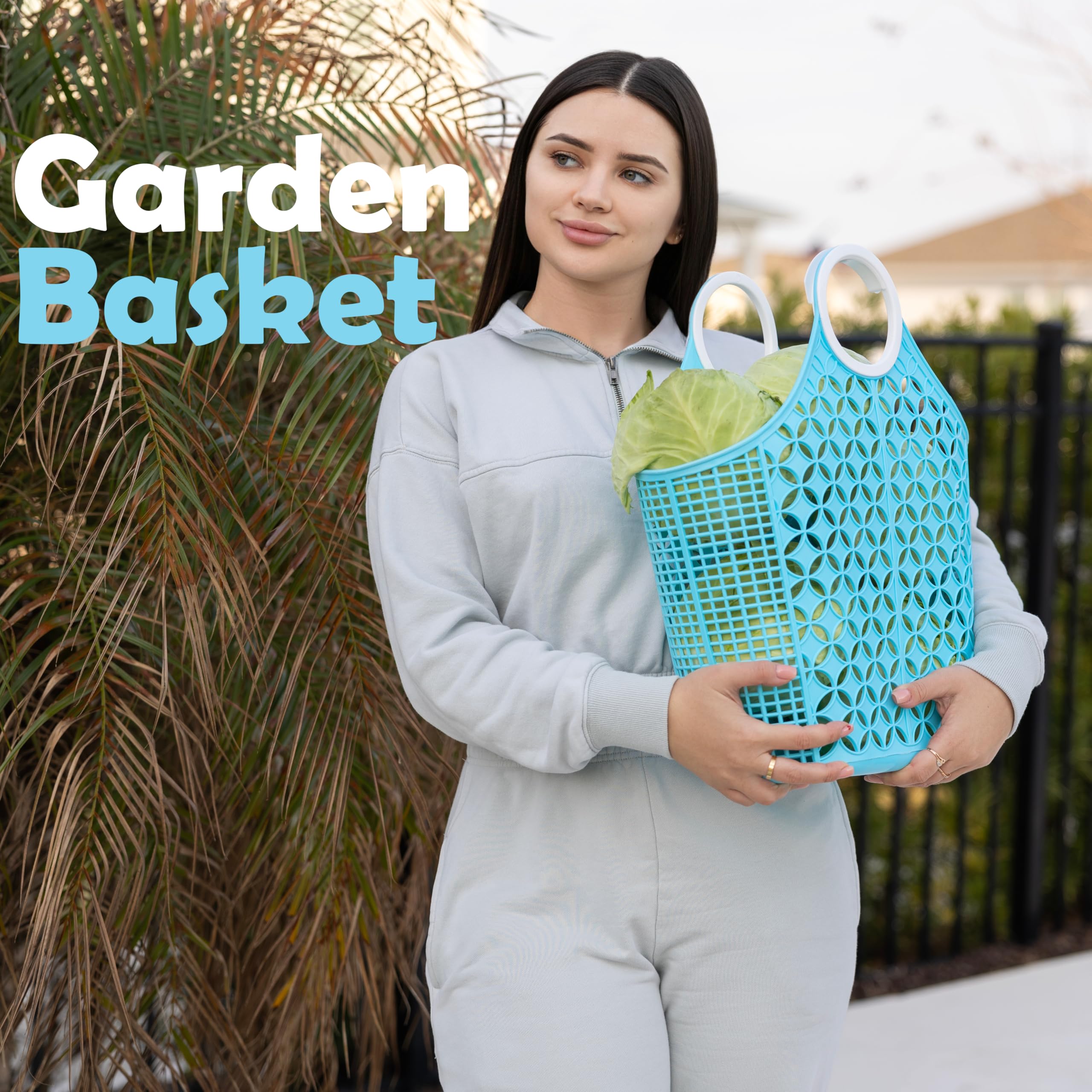 Fox Run Lime Garden Harvest Basket with Built-In Handles, 6" x 14" x 18" Plastic Cleaning Caddy and Laundry Tote