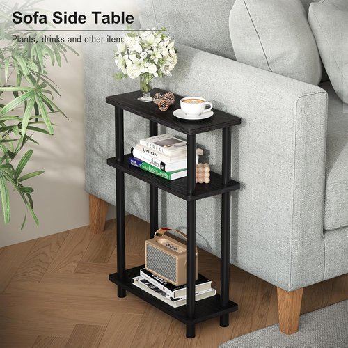 Apicizon Narrow Side Table - 3-Tier Slim End Table with Storage Shelf for Small Spaces | Black