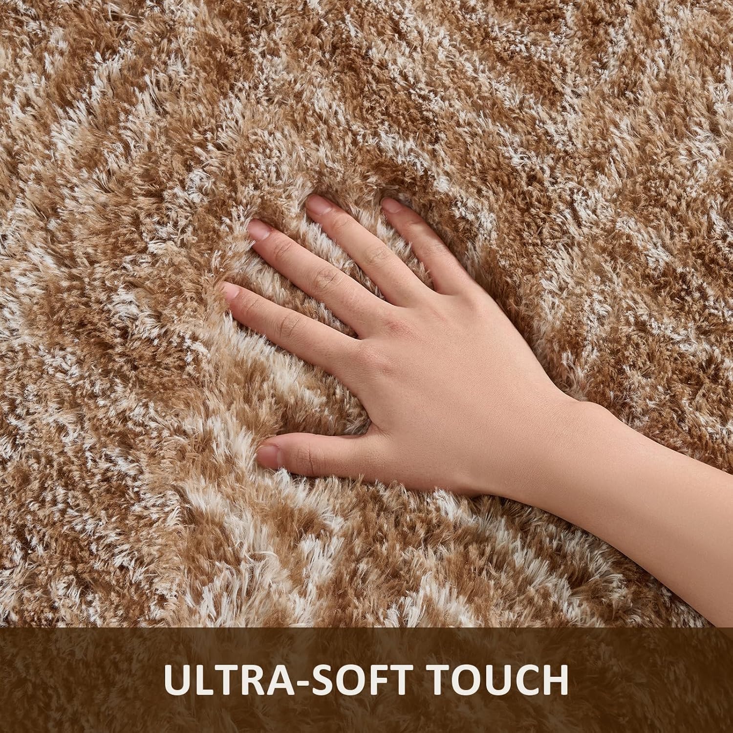 Ophanie Brown & White Diamond Striped Area Rug - Fluffy Shag Soft Carpet for Living Room 9x12