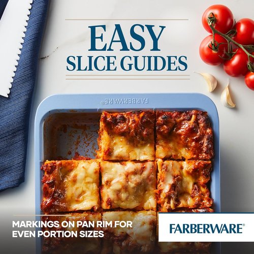 Farberware Nonstick Bakeware - Rectangular Cake Pan with Portion Marks | 9 Inch x 13 Inch - Blue