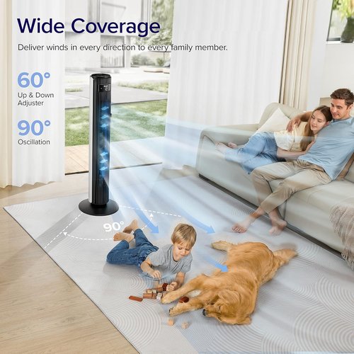 LEVOIT Smart Tower Fan - 42-Inch Bladeless Design with 12 Speeds, Quiet 25dB, Alexa Compatible