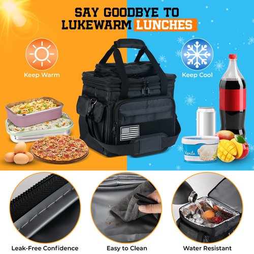Days Pay Co. Hard Hat Pocket Lunch Bag – Insulated Cooler Tote with Hard Hat Pocket & Gear Storage – New Rugged Design for Construction & Trades – Stainless Steel Spork Included
