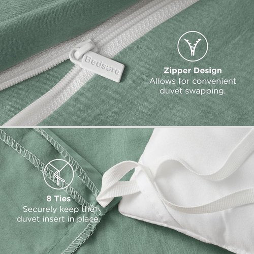 Bedsure Oversized King Duvet Cover Set - Soft Sage Green 3-Piece Cotton-Like Bedding, 120x98 Inches