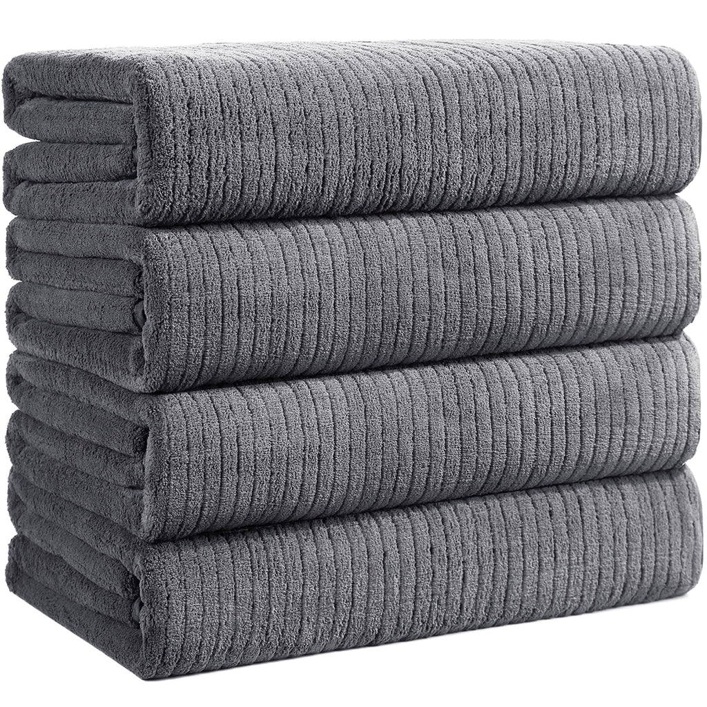 Lunoku Bath Towels Set of 4 Extra Large 35 x 70 Inches,Luxury Thick High Absorbent Quick Dry Bath Sheet,Ultra Soft Microfiber,Bathroom,Beach,Yoga,Sport,SPA (Grey)