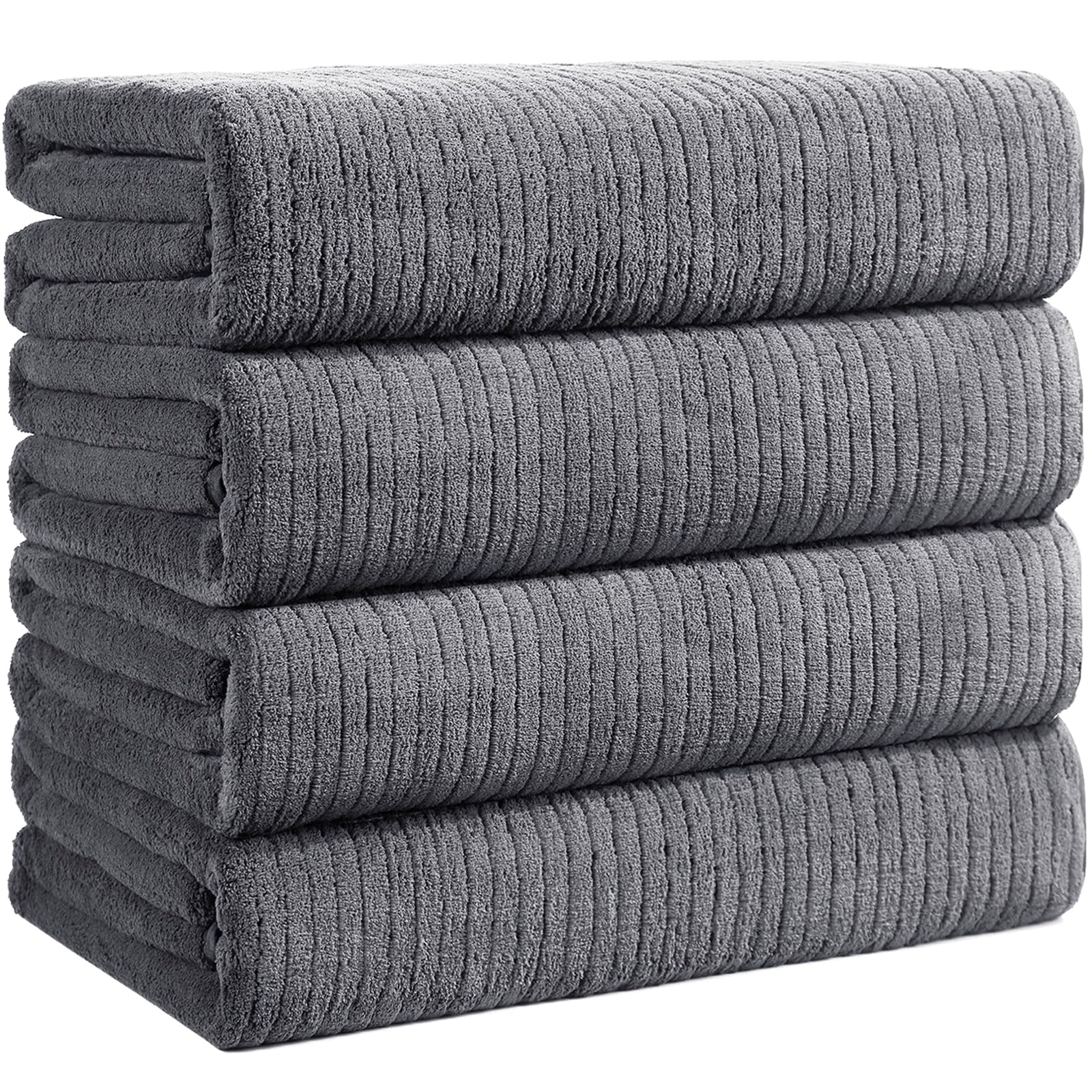 Lunoku Bath Towels Set of 4 Extra Large 35 x 70 Inches,Luxury Thick High Absorbent Quick Dry Bath Sheet,Ultra Soft Microfiber,Bathroom,Beach,Yoga,Sport,SPA (Grey)