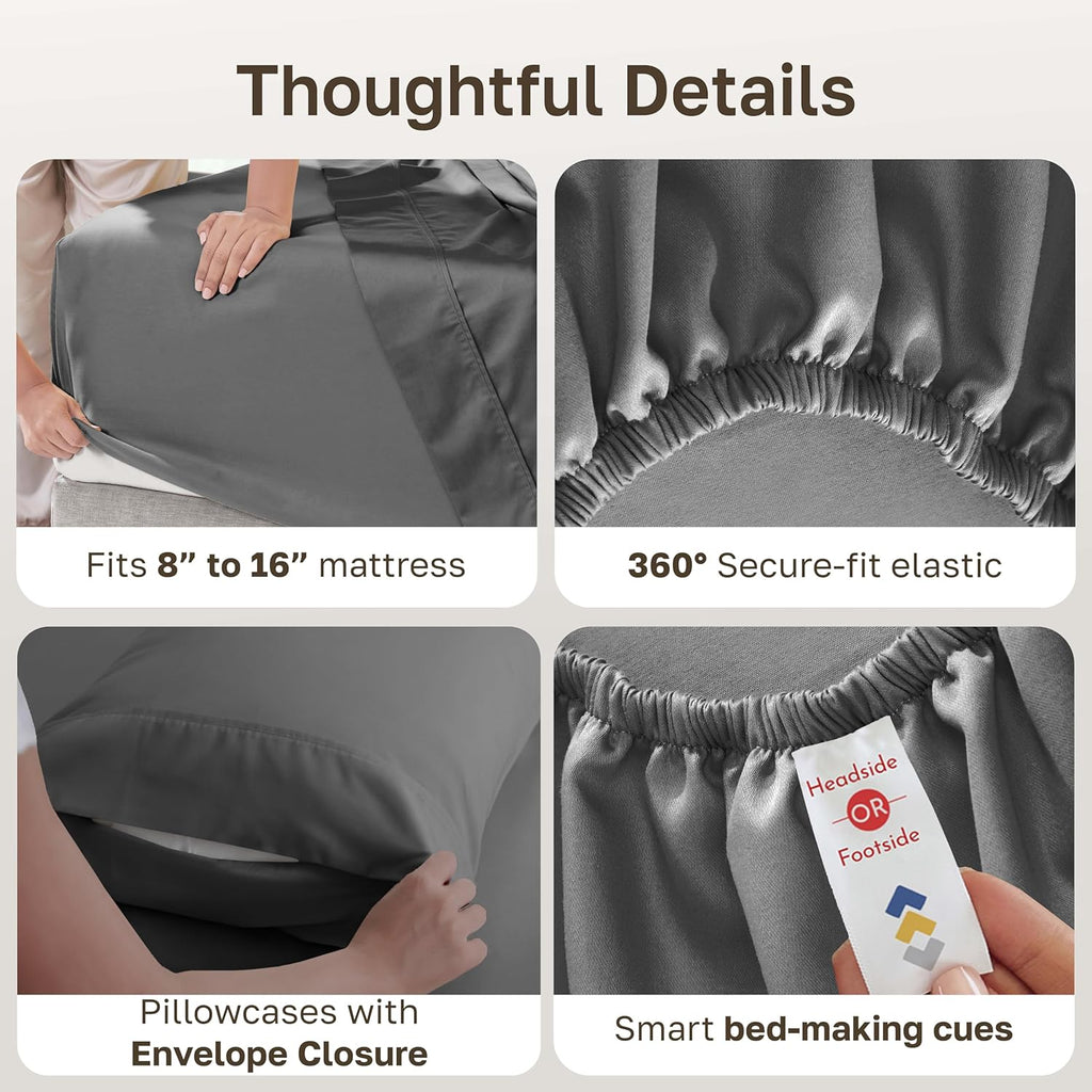 California Design Den King Size Sheet Set - Soft 400 Thread Count 100% Cotton, Deep Pocket | Grey, 6-Pc with 4 Pillowcases
