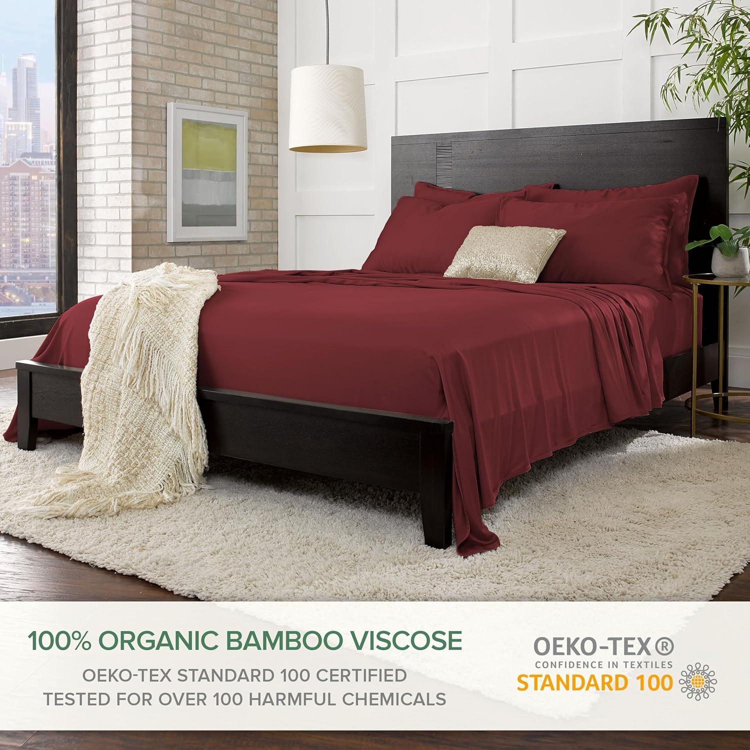 Pure Bamboo Full Bed Sheet Set - 100% Organic Viscose, Luxuriously Soft & Cooling | Merlot Color, 2-Year Quality Promise