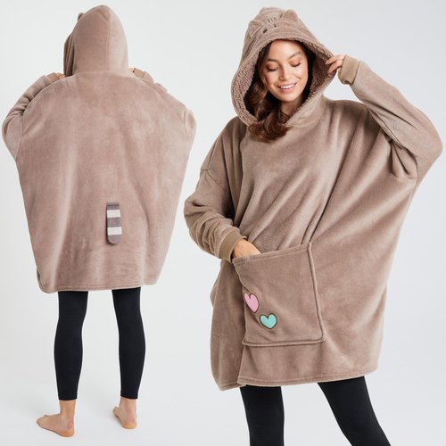 Get Trend Pusheen Oversized Blanket Hoodie for Women, Teens with Sherpa Hood, Soft Fleece Hoodie Blanket Cozy Gifts for Women
