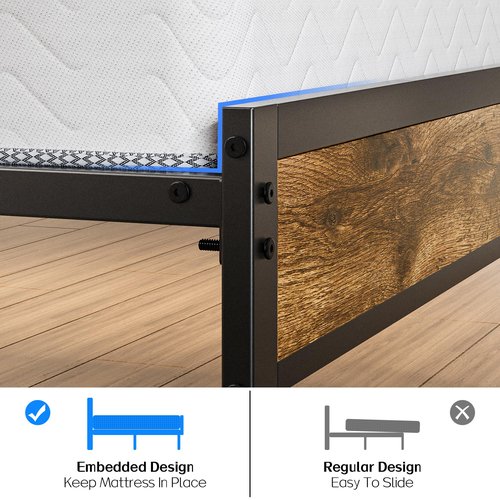 Liians Twin Bed Frame with Storage Headboard USB Charging Station, Smart LED Lights, Metal Platform Bed Easy Assembly, No Box Spring Needed